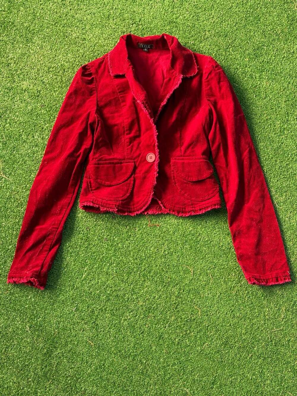 Cell Vintage Y2K Red Corduroy Cropped Blazer Jacket